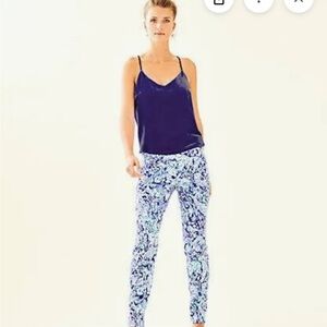 Lilly Pulitzer Kelly Blue and White Print Pants - 60 animals print